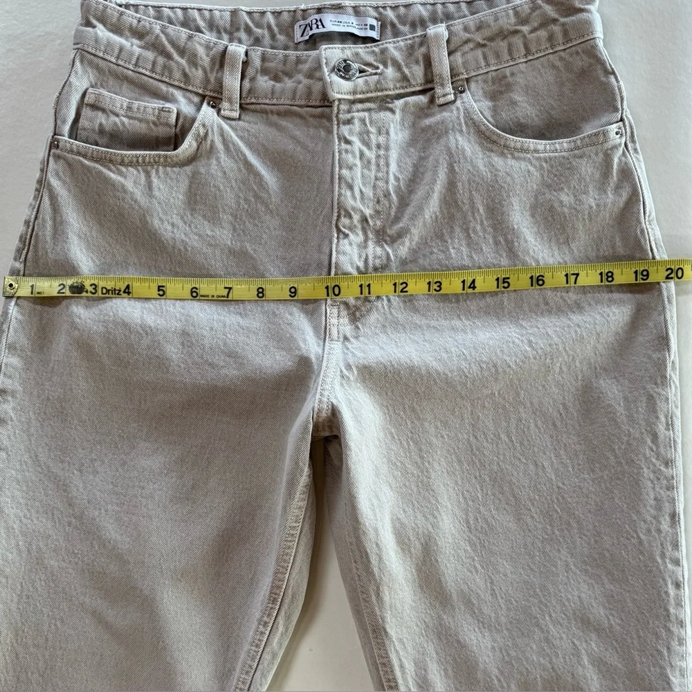 Zara Women's Cream High Rise 100% Cotton Jeans (8) - Picture 8 of 16